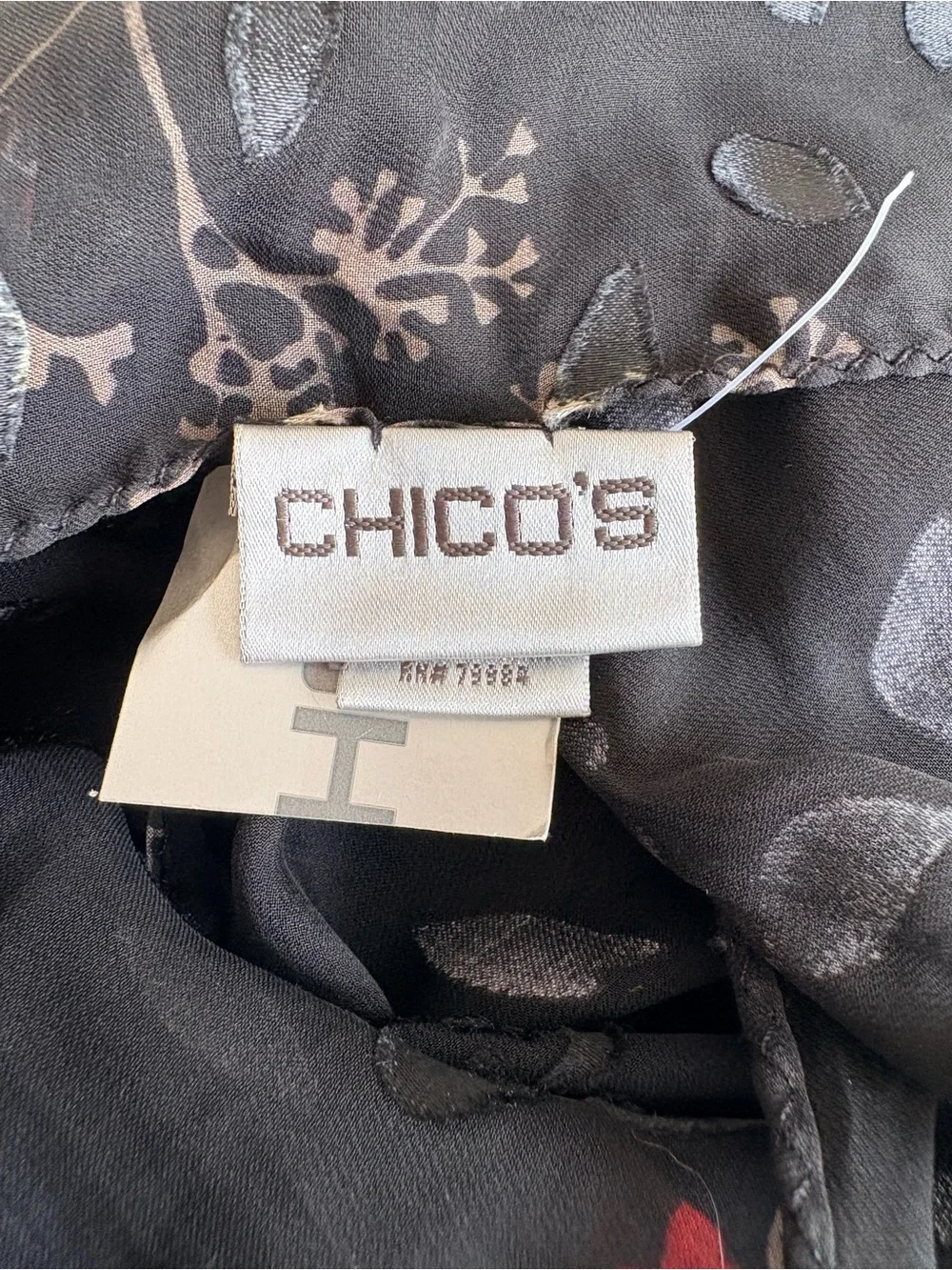 NEW Chico’s Black Sheer Floral Silk Scarf 14 x 64